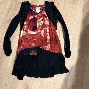 Elegant Long Sleeve Dress in Red and Black